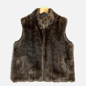 Giacca Vest Womens Large Brown Faux Fur Reversible Mobwife Fall Winter Layering